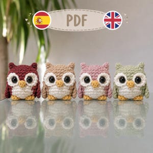Mini crocheted owl keychain. Digital PDF pattern
