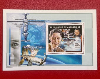 Hoja de recuerdo de la República Democrática del Congo 2002: Estación espacial Mir de Leo Esaki - Envío combinado