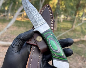 Custom hand Forged Damascus steel Full Tang Everyday Carry Knife - Skinner - Wood handle & Steel Bolsters