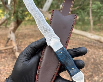 Hand Forged Damascus Steel Kris Blade Dagger Knife - Resin Handle - Steel Bolsters - OA 12.0Inches
