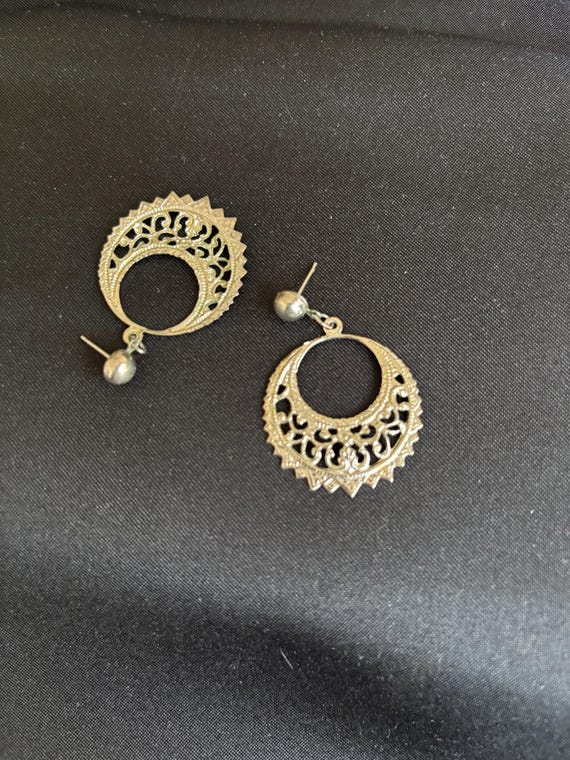 Vintage Ruby Lane Silver drop dangle earrings fil… - image 5