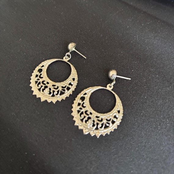 Vintage Ruby Lane Silver drop dangle earrings fil… - image 1