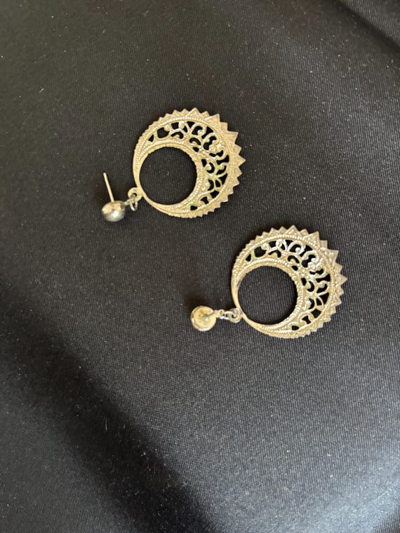 Vintage Ruby Lane Silver drop dangle earrings fil… - image 6