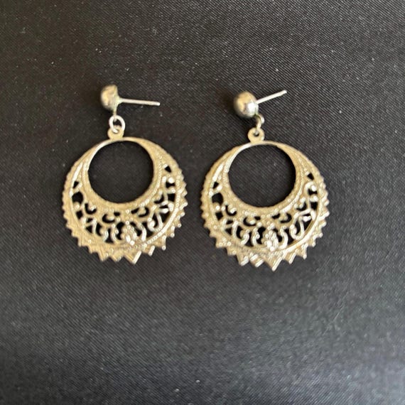 Vintage Ruby Lane Silver drop dangle earrings fil… - image 2