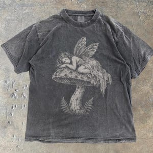 Comfort Colors Sleeping Fairy Mushroom Shirt, Fairycore Graphic Tee, Goblincore Toadstool T-Shirt, Whimsigoth Faerie Grunge