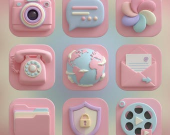 Pinky Pop UI – 190+ Kawaii Pastel App Icons for iOS & Android