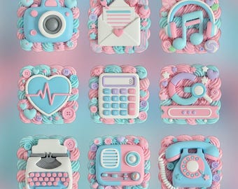 Paquete de iconos Bubblegum Bliss: 200 iconos de pantalla de inicio de arcilla de caramelo en tonos pastel 3D