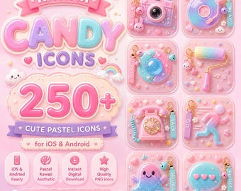 Paquete de iconos Kawaii Candy: más de 250 iconos de aplicaciones en tonos pastel de ensueño