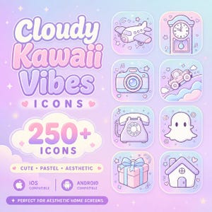 Wolkig Kawaii Vibes Icons Paket - 250+ Pastell Soft Farbverlauf Icons