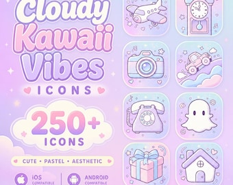 Paquete de iconos Cloudy Kawaii Vibes: más de 250 iconos con degradado suave en tonos pastel.