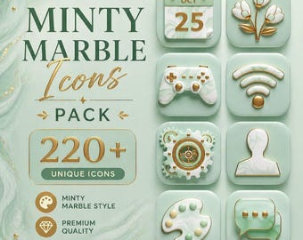 Paquete de iconos Minty Marble para iOS y Android / Más de 220 iconos de aplicaciones en tonos pastel
