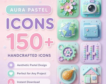 Paquete de iconos Aura Pastel: más de 152 iconos Kawaii para iOS y Android.