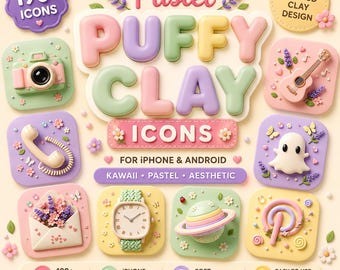 Iconos de arcilla esponjosa en tonos pastel / Paquete de más de 190 iconos 3D Kawaii en colores pastel
