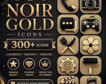 Iconos de aplicaciones Noir Gold: más de 300 iconos de lujo en negro y dorado para iOS y Android.