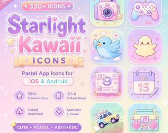 Paquete de iconos Kawaii Starlight: más de 330 iconos con degradado suave en tonos pastel.