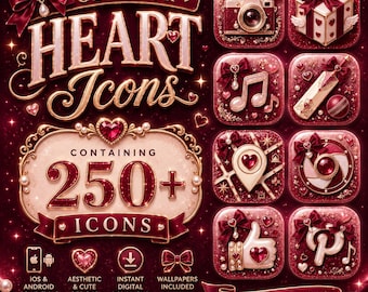 Paquete de iconos Glamour Heart: más de 250 iconos de aplicaciones femeninos, coquetos, rosas y rojos.