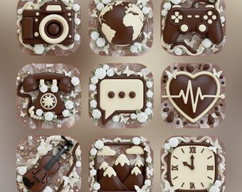 Velvet Cocoa Aesthetics App Icons – 180+ Brown Cream iOS Icon Pack, Chocolate Floral Theme