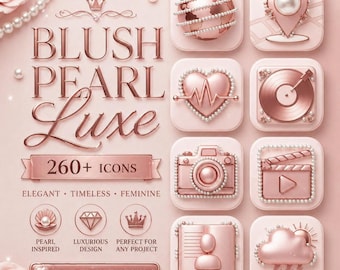 Iconos Blush Pearl Luxe: 268 iconos de lujo para iOS y Android con interfaz de usuario de alta gama en oro rosa.