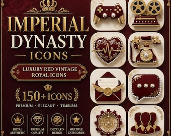 Íconos de la Dinastía Imperial: Tema de pantalla de inicio real vintage rojo de lujo (más de 150 íconos)