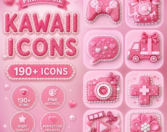 Íconos Kawaii de Perla Rosa / Íconos de App iOS Pinky Pastel iPhone y Android