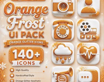 Paquete de interfaz de usuario Orange Frost: más de 140 temas minimalistas de pantalla de inicio con brillo naranja e íconos modernos para teléfono.