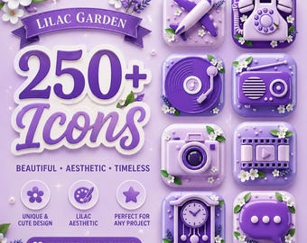 Iconos de jardín lila: más de 250 iconos florales morados y lavanda pastel para iOS y Android.