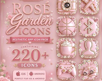 Iconos de Jardín Rosado – Paquete de más de 220 iconos florales rosas estilo Kawaii en tonos pastel