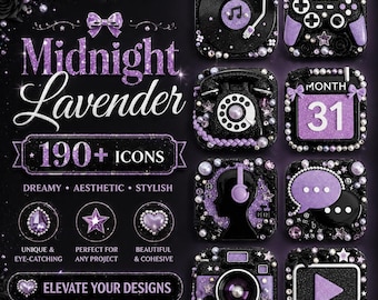 Iconos de la aplicación Lavanda Medianoche: más de 190 con purpurina morada para iOS y Android
