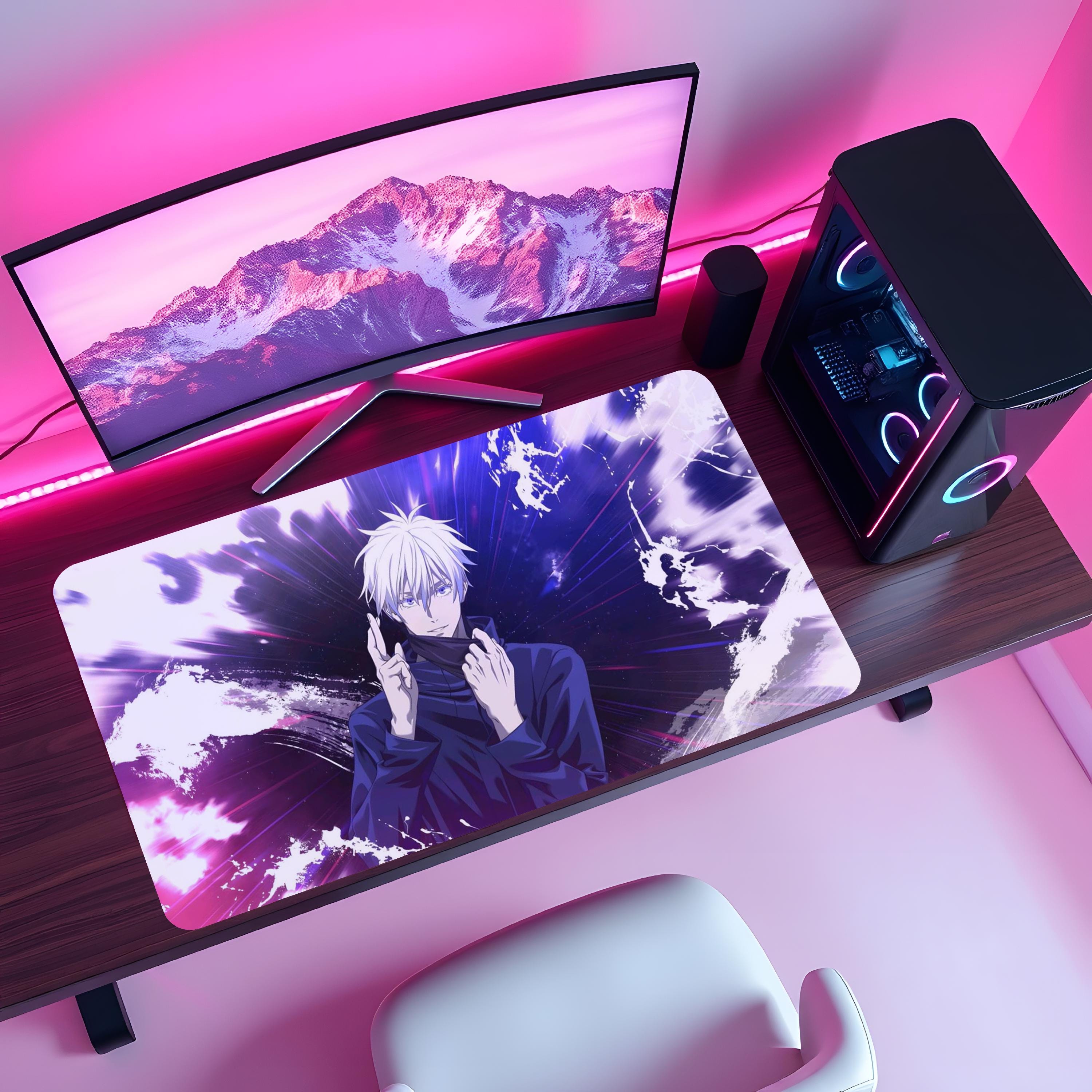 Tappetino Per Mouse Stampa Geek Anime | Ragazza Manga E Fiori Blu | Morbido E Antiscivolo | Regalo Originale