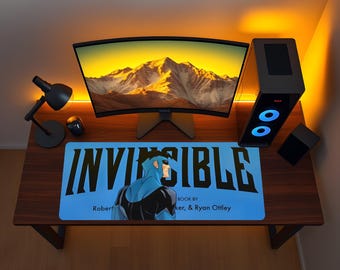 Onoverwinnelijke muismat, superheld bureaumat, muismat komische stijl, gedurfde esthetische bureauopstelling, grafische bureaumat, gamercadeau