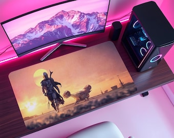 Mandalorian Mauspad, Star Wars Schreibtischmatte, Sci Fi Gaming Mousepad, Kopfgeldjäger Schreibtisch Einrichtung, ästhetische Schreibtischmatte, Gamer Geschenk