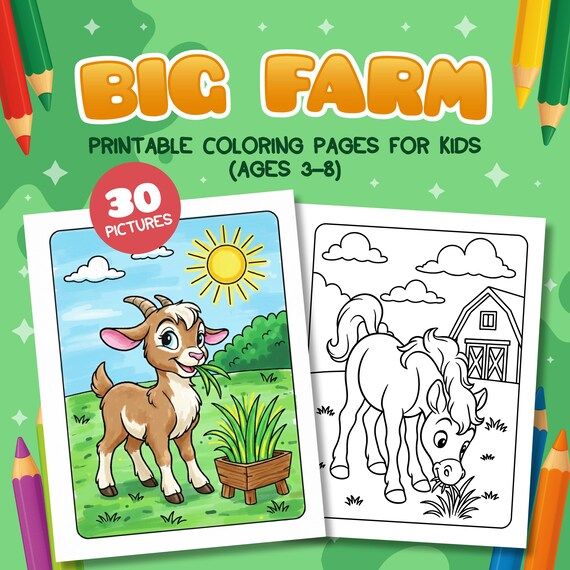 Farm Coloring Pages for Kids – 30 Printable PDF & PNG (Ages 3–8)