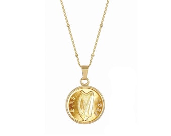 Gold Layered Irish Half Penny Coin Pendant Necklace