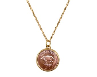 Pig Coin Goldtone Pendant Necklace