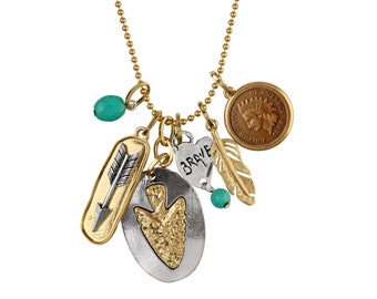 Indian Cent Multi Charm Penny Coin Necklace Pendant