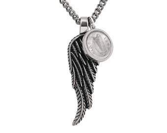 Angel Wing and Harp Three Pence Irish Coin Necklace
