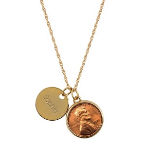 Year to Remember Lincoln Penny with Personalized Disc Charm Goldtone Coin Pendant Necklace