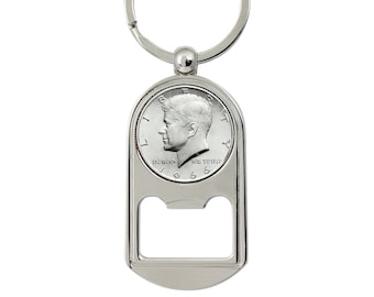 Year To Remember Half Dollar Coin Monogrammed Key Chain Bottle Opener