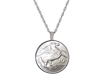 Greek Pegasus Coin Pendant Silvertone Necklace