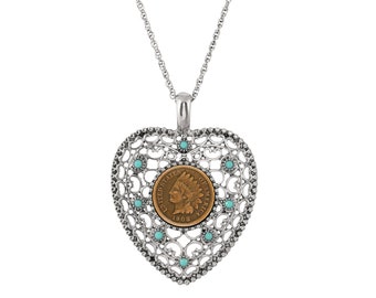 Indian Cent Vintage Heart Coin Pendant Necklace