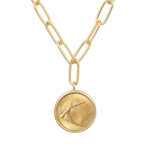 Barn Swallow Bird Solvenia Coin Goldtone Paper Clip Necklace