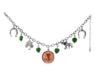 Irish Penny Lucky Charm Silver Tone Coin Bracelet Jewelry