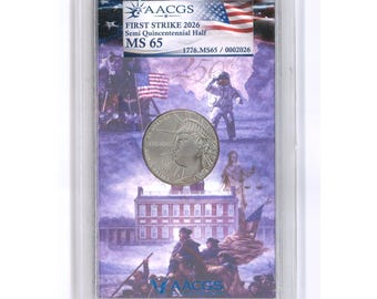 1776-2026 Liberty Semiquincentennial Half Dollar Graded MS65 Brilliant Uncirculated First Strike by AACGS