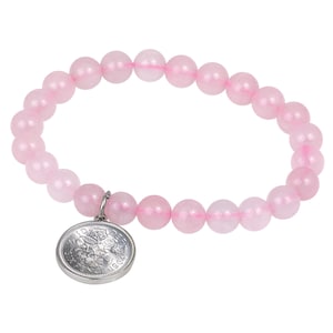 Rose Quartz Wedding Bracelet With Lucky Sixpence Coin