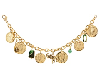 Irish Coin Charm Bracelet Gold Layered Pennies