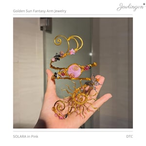 SOLARA Arm Cuff Bracelet | Golden Sun Fantasy Arm Jewelry | Handmade Fairy Upper Arm Cuff | Statement Adjustable Arm Cuff | Jewlingvn