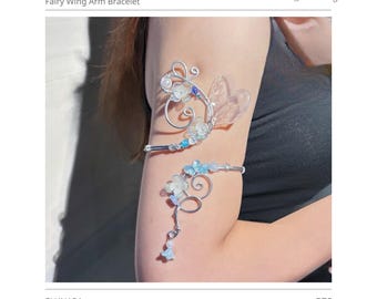 ELUNARA Fairy Wing Arm Bracelet | | Blue Fairy Wing Upper Arm Jewelry | Handmade Floral Arm Cuff | Adjustable Fantasy Gift | Jewlingvn