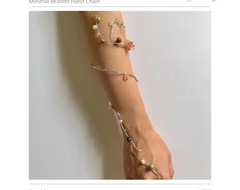 ELMORA Hand Chain Bracelet | Minimal Beaded Hand Harness Jewelry | Handmade Adjustable Ring Bracelet Chain Elegant Neutral Gift | Jewlingvn