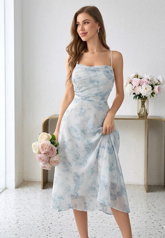 ruched beach dress Floral Spaghetti Strap Sundress DIY Barbie Movie Dress stretch_no-stretch Color:As Photo Royal Blue Whether you are dressing