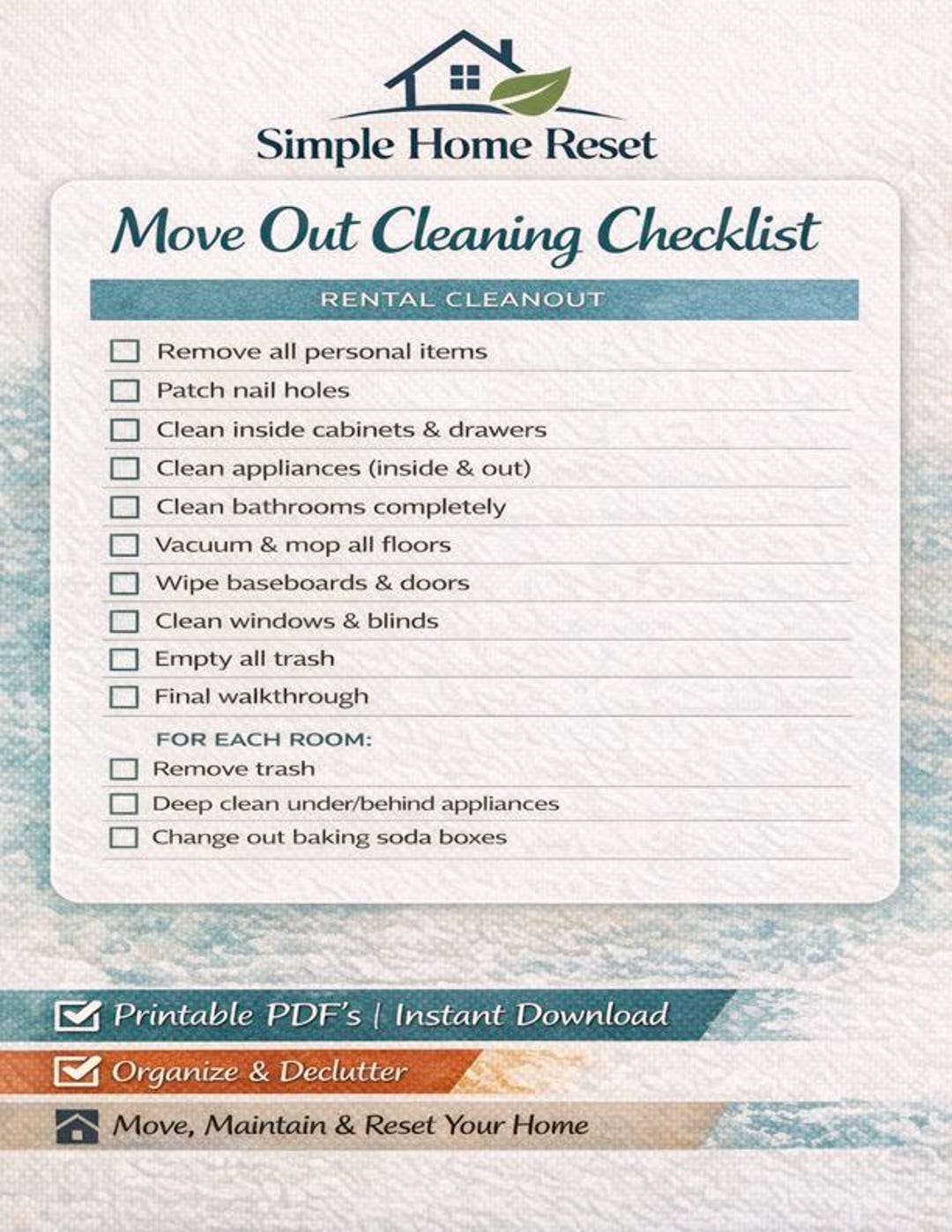 Move Out Cleaning Checklist Printable Rental Cleaning Instant Download ...